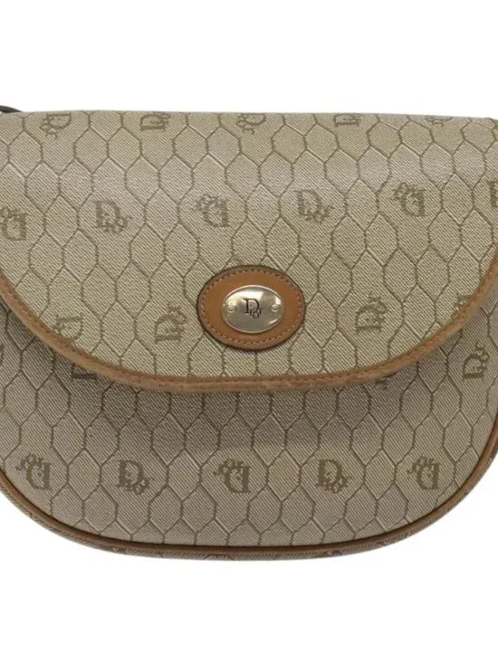 Christian Dior Honeycomb Canvas Shoulder Bag PVC Beige Gold Auth BA1892 - Picture 2 of 16